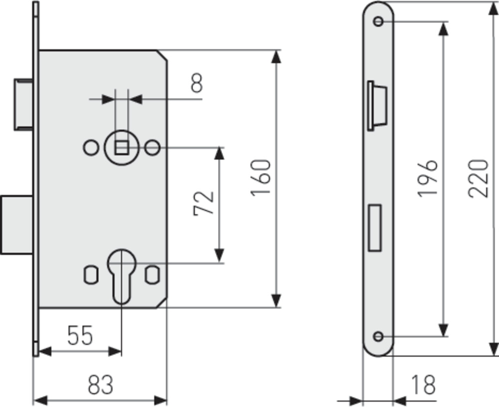 Abus ES TGL PZ R G 55 72 Mortice Lock, Gold (Mortise Lock